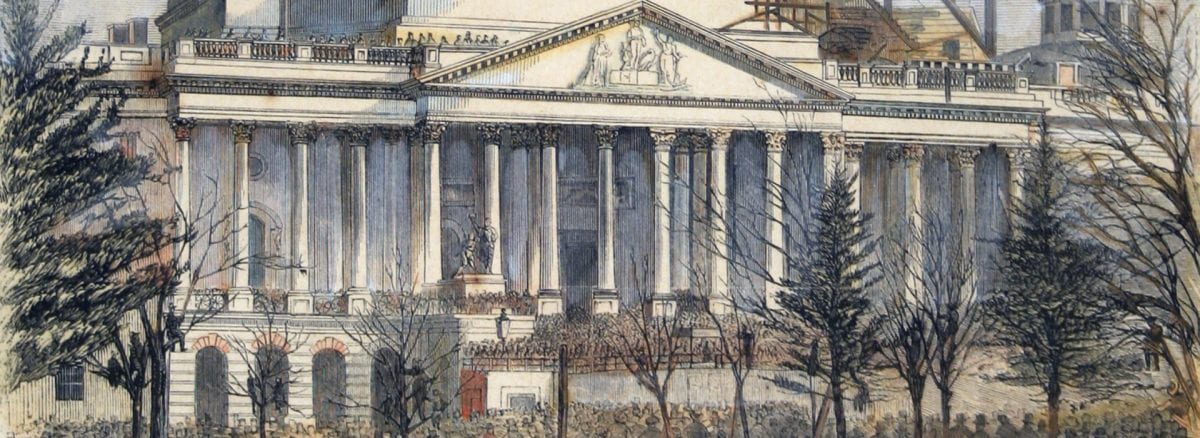 Engraving depicting portico of U.S. Capitol