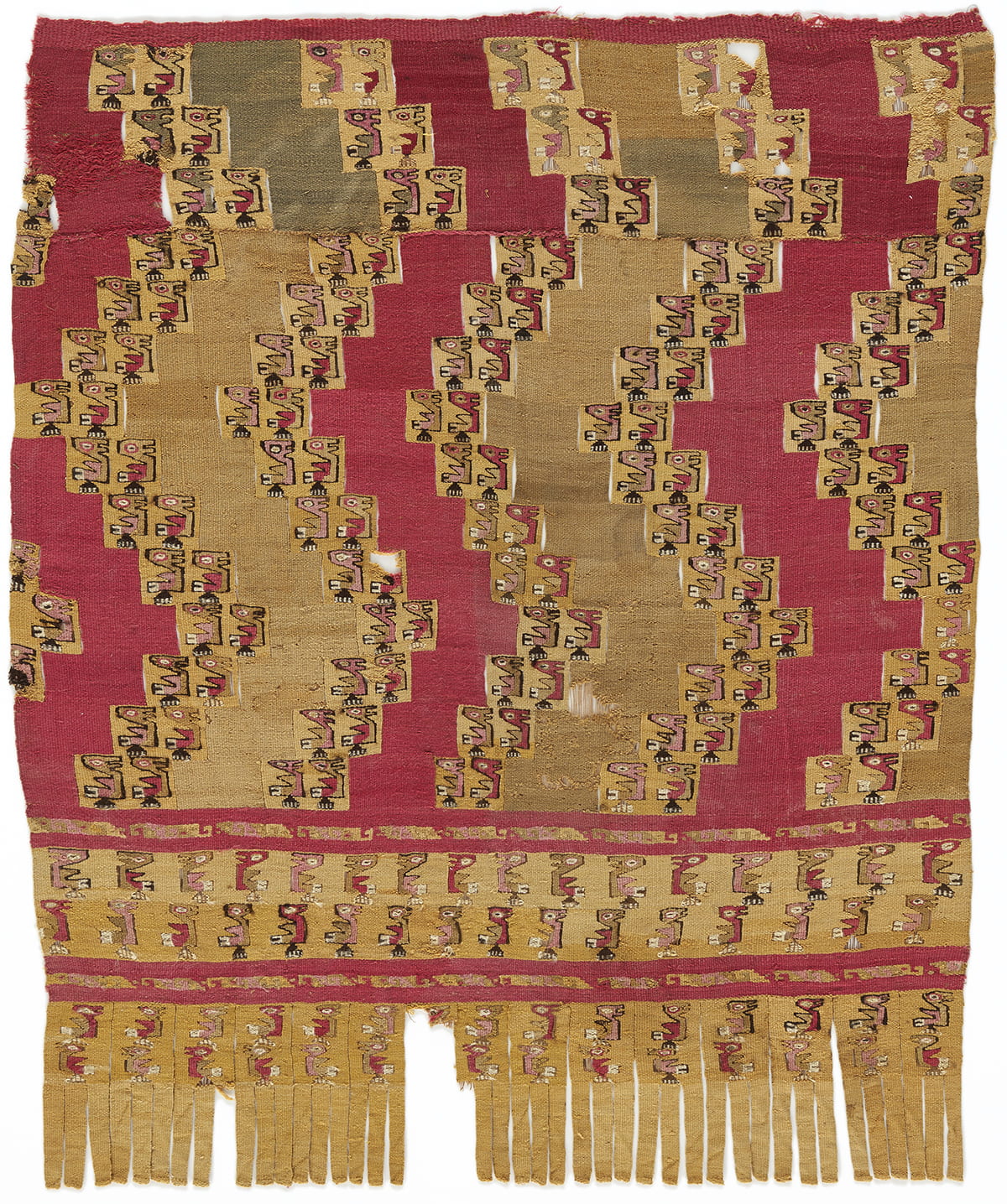 Fringed textile with design of small birds